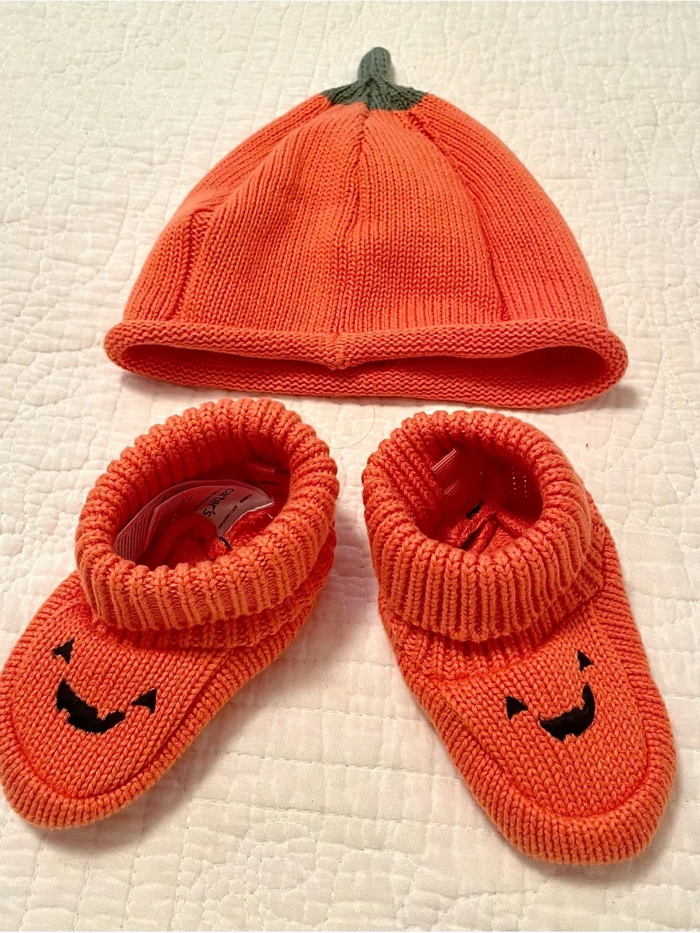 Carter's Autumn Pumpkin Knit Baby Beanie & Booties
